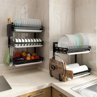 China Sustainable Home Center Dish Storage Organizer Stainless Wood Drain Over Sink Metal Dish Rack Drainer Drying Rack Kitchen for sale