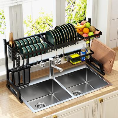 China Home Viable Center Single Drain Dish Rack Kitchen Stainless Wood Kitchen Dish Storage Organizer for sale