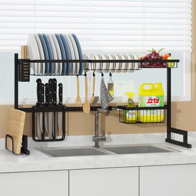 China Expanding Dish Drainer Rack 2 Tier Removable Multiple Layer Black Sustainable Over Sink Top Crop No Rust for sale