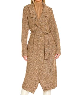 China 2021 Winter Elegant Office Ladies QUICK DRY Wool-Blend Knit Cardigan Coat With Detachable Belt for sale