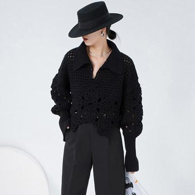 China Custom Chic Women's Handmade Crochet Hollow Knitted Sweaters Anti Shrink Winter for sale