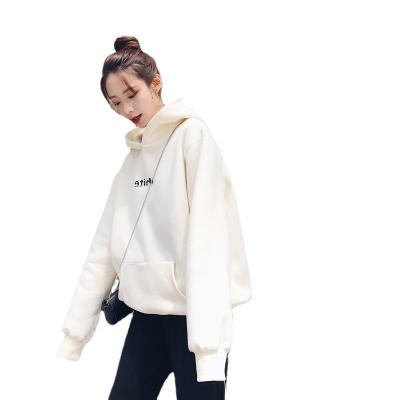 China Korean women loose white short thick breathable chic hooded women and fleece shirt style autumn and winter sweater for sale