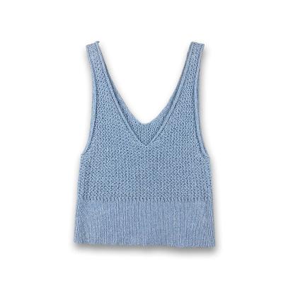 China Anti-UV Sleeveless V-Neck Spring Spring Crop Top For Women Summer Toss Sweater Crop Top for sale