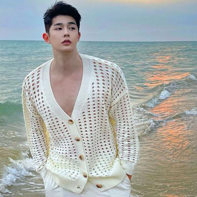 China 2021 Fashionable Custom Made V-neck Cavity Spring QUICK DRY Mens Sexy Cardigan Sweaters for sale