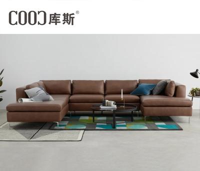 China Tan Caramel Color Vintage Distress Modular Genuine Leather Sofa Modern Italian Khaki Padded Corner Leather 5 Seater Sofa for sale