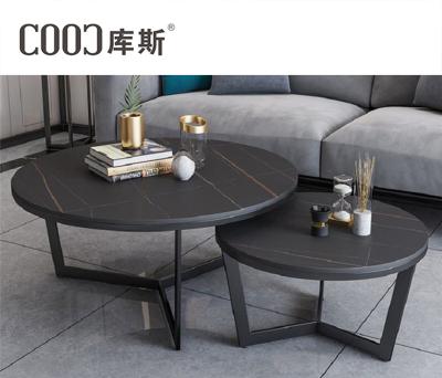 China Nordic light luxury living room small family wind glass marble modern simple Italian circular slate coffee table for sale