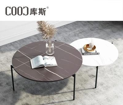 China Simple Round Slate Coffee Art Iron Tea Table Home Marble Set Black Glass Side Nordic Living Room Table for sale