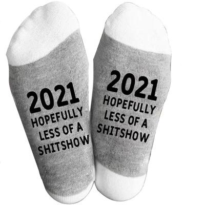 China Antibacterial 2021 Adult Women's Socks Letter Fall And In Winter Meias Christmas New Year Funny Socks for sale