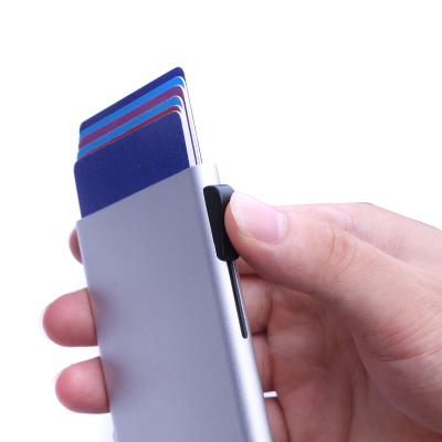 China 2021 Fashion Popular Mini Side Push Slim Metal Wallet Automatic Credit Card Case Protector for sale