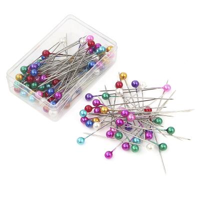 China Plastic& Steel Sewing Straight Pins 100pcs 40mm Bodice Colored Pearl Pins For Quilting, Fabric, Silk-Straight Universal Ball Pins for sale