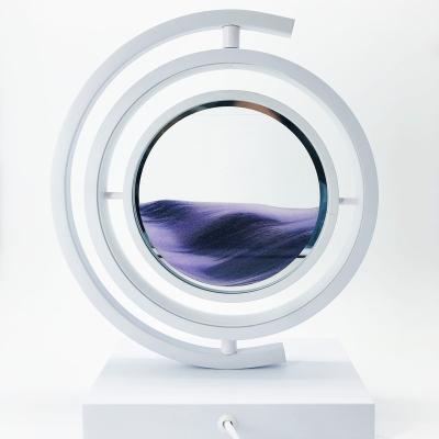 China Modern Dynamic 3d Table Lamp Quicksand Painting Rotating Moving Sand Art Picture Round Glass Sandscape With Light for sale