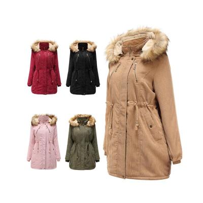 China Windproof Women's Corduroy Anti-Shrink Long Coats Warm Winter Women Overcoat for sale