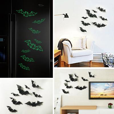 China WALL STICKER Bat Stickers Night Glow 3D Wall Stickers For Halloween Scene Set Decoration for sale