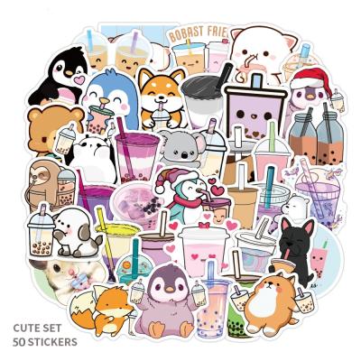 China Decorative Sticker 50pcs Per Bag Cute Pearl Milk Tea Sticker For Kids DIY Wall Stickers Home Decor Laptop PVC Waterproof Stickers for sale