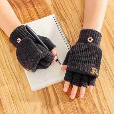 China Wholesale Simple Winter Acrylic Gloves Library Study Thicken Warm Knit Gloves Wave Hat Ipad Game Fingerless Gloves For Unisex for sale