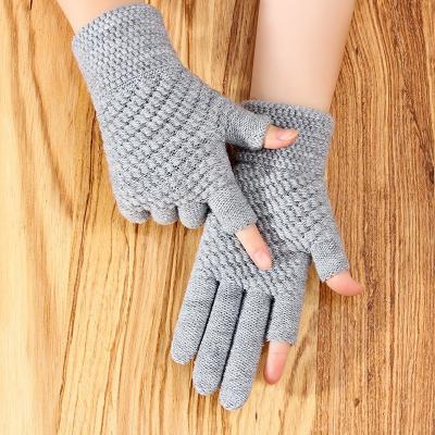 China Lady Winter Warm Jacquard Gloves Cheap Two Half Finger Gloves Jacquard Fingerless Gloves for sale