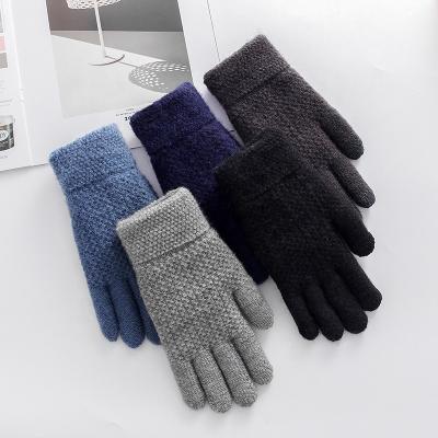 China Jacquard Logo Men Women Winter Gloves Custom Thicken Warm Knitted Full Finger Jacquard Gloves Mitten Touch Screen Customized Color By Gloves for sale