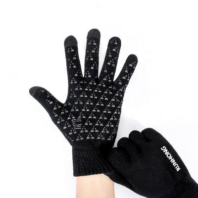 China Custom Logo Palm Men Winter Hiking Gloves Jacquard Knitted Warm Knitted Non-Slip Recycling Jacquard Gloves Mitten Gloves Printing Rubber for sale