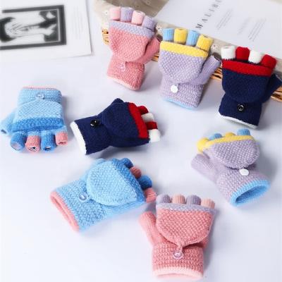 China New Cute Jacquard Children Wave Gloves Winter Knit Colorful Wool Kid Mitten Gloves Kids Fingerless Gloves With Button Peel Friendly for sale