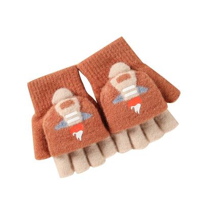 China ODM/OEM Jacquard Boy Winter Warm Gloves Half Finger Kids Knitted Gloves Ice Rocket Jacquard Gloves for sale