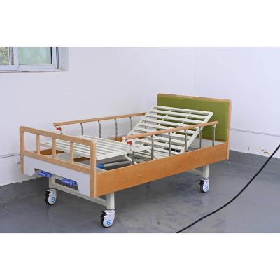 China Hospital Room Two Cranks Manual Hospital Beds With Mattress Base ABS Head And Wooden Foot Board for sale