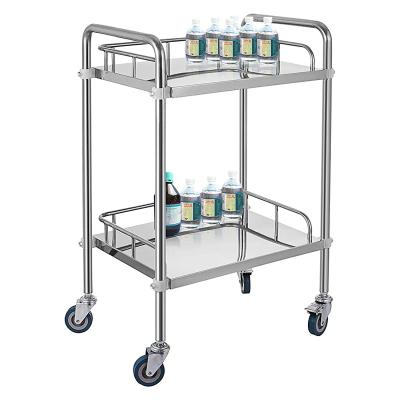 China Modern 2-Shelf Lab Cart with Wheels Stainless Steel Rolling Cart with 2 Lockable High-Polished Stainless Steel Wheel for Repair for sale