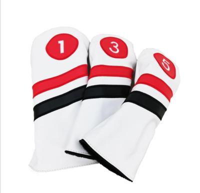 China Protect Golf Club Head Golf Headcovers White Red and Black PU Leather Style 1 Driver 3 5 and Fairway Head Covers Fits 460cc Drivers for sale