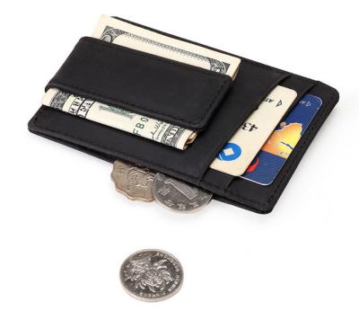 China TOP10 RFID Magnet Card Holder Wallet Genuine Leather Money Clip for sale