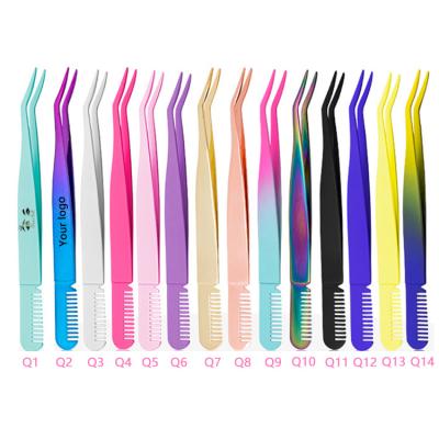 China Hot Selling Beauty Care Makeup Tools Eyelash Applicator Tweezers Private Label Stainless Steel Eyelash Tweezers for sale