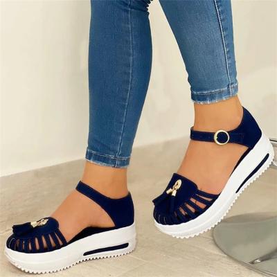 China Follwer breathable ladies zapatos de mujer style women summer sandals wedge durable European chunky sandalias sneakers for sale