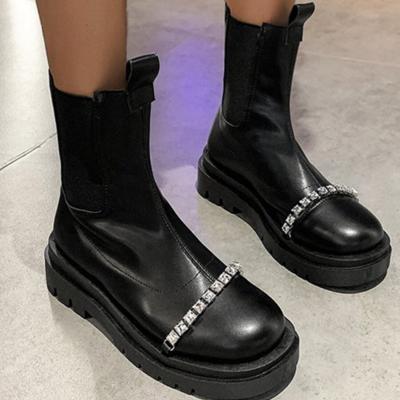 China Hot Sale Women's Diamond Pu Leather Ankle Boots Women's Sweat-absorbent Chelsea Boots Vendor Short Platform Rhinestone Ladies Boots for sale