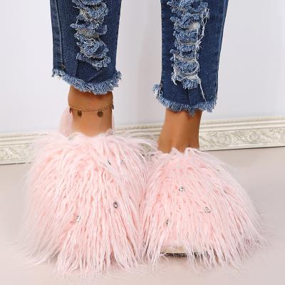 China Large Warmest Durable Faux Fur Furry Slippers Hairy Fluffy Slippers Closed Toe House Fur Slippers for sale