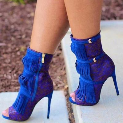 China Women Steel Toe Suede Tasseles Pump Heeled Sandals Summer Designer Stiletto Heel Boots Ladies High Heels Wholesale for sale