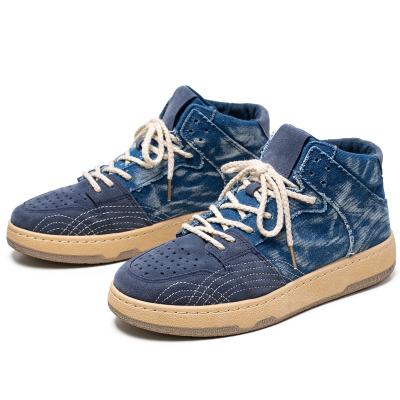 China Low price fashion trend sale denim casual shoes men's fashion hot shoes high top canvas lace-up shoes for sale