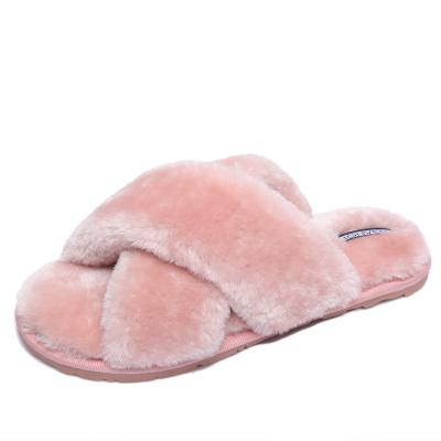 China CUSHIONING sandals 2020 Autumn Winter Non Slip Cross fur slippers women's wear new arrival in china for sale