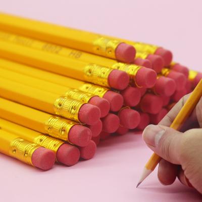 China Writing high quality yellow black standard pencils. Custom HB Red Wooden Board Pencil Yellow Body Kids Pencil With Eraser for sale