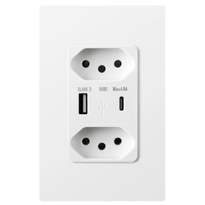 China USB Socket For Wall Mounted Smart Type C Brazil Market Brazil USB Outlet Socket for sale