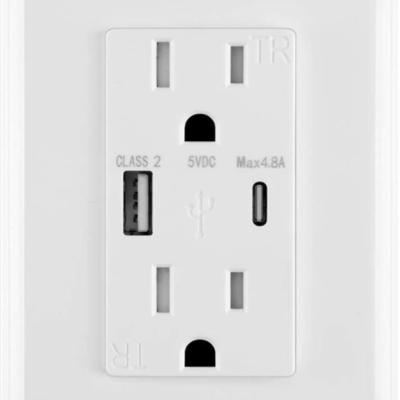 China Residential / General Purpose USB American Socket Outlets White Electrical Wall-in Type C Receptacle Type A Outlet for sale