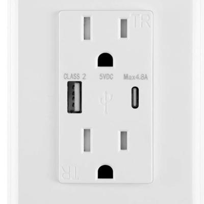 China US Standard Chip 4.8A Outlet Receptacle Smart Wall Type Outlet Wall Socket American Standard Receptacle for sale