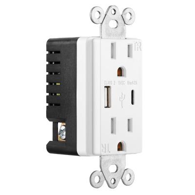 China Smart Chip ETL Certificated Type C And Tamper Resistant Type A 4.2A 5V USB 15A Wall Outlets Receptacle for sale