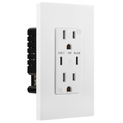 China Residential / General Purpose Duplex Type C Electrical USB Plugs American USB Wall Socket Outlet for sale