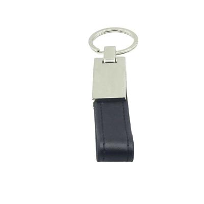 China Metal Custom Engraved PU Leather Circle LogoMetal Key Chain Keyring for sale