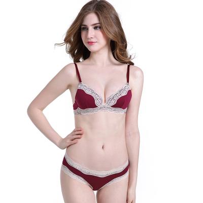 China Breathable Lovely Girls Lace Up Bra Panty Sets Cute Underwire Lift Up The Lace Bra Brief Set for sale