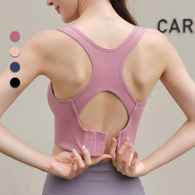 China Breathable Hollow Out Beautiful Back Sports Bras Shockproof Working Women Gathered Bra Yoga Sports Bra Large for sale