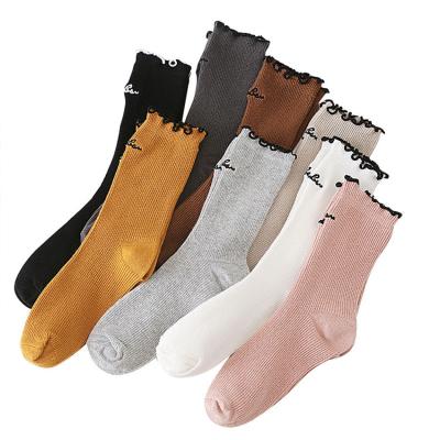 China Breathable Women's Rib Super Soft Crew Combed Cotton Socks Embroidery Pattern Slouchy Socks for sale