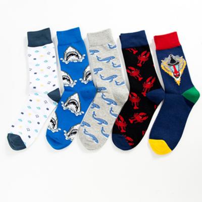 China Wholesale Sporty Dress Crew Bangs With Jacquard Fish Pattern Cotton Custom Unisex Happy Socks For Men for sale