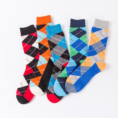 China Wholesale Custom Sporty Knit Happy Men Cotton Business Casual Crew Length Classic Design Socks Colorful Argyle Socks for sale