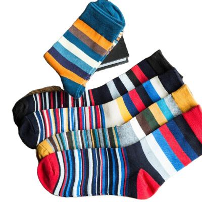 China Sporty Hot Sale Colorful Socks Fashionable Tube Big Size Free Men Socks Rainbow Stripe Cotton Knitted Happy Socks for sale