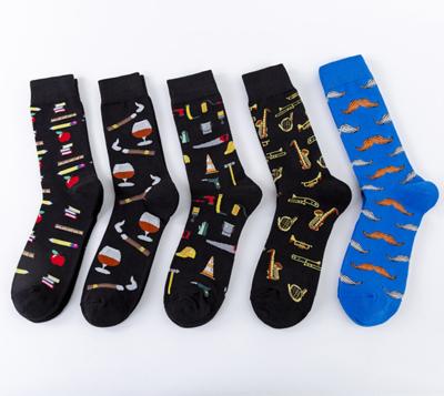 China Sporty Popular Happy Funny Cotton Pattern Black Cartoon Socks Breathable Fashion Men Jacquard Crew Hip Hop Socks for sale