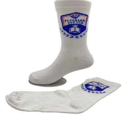 中国 Custom Logo Design Cotton Polyester White African Breathable Color School and Student Uniform Socks For Children 販売のため